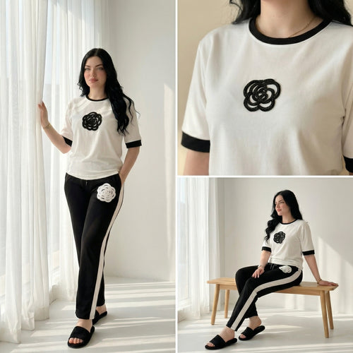 Napster Black & White Women’s Sleepwear Set – Elegant Soft Night Suit with Contrast Pajama Pakistan