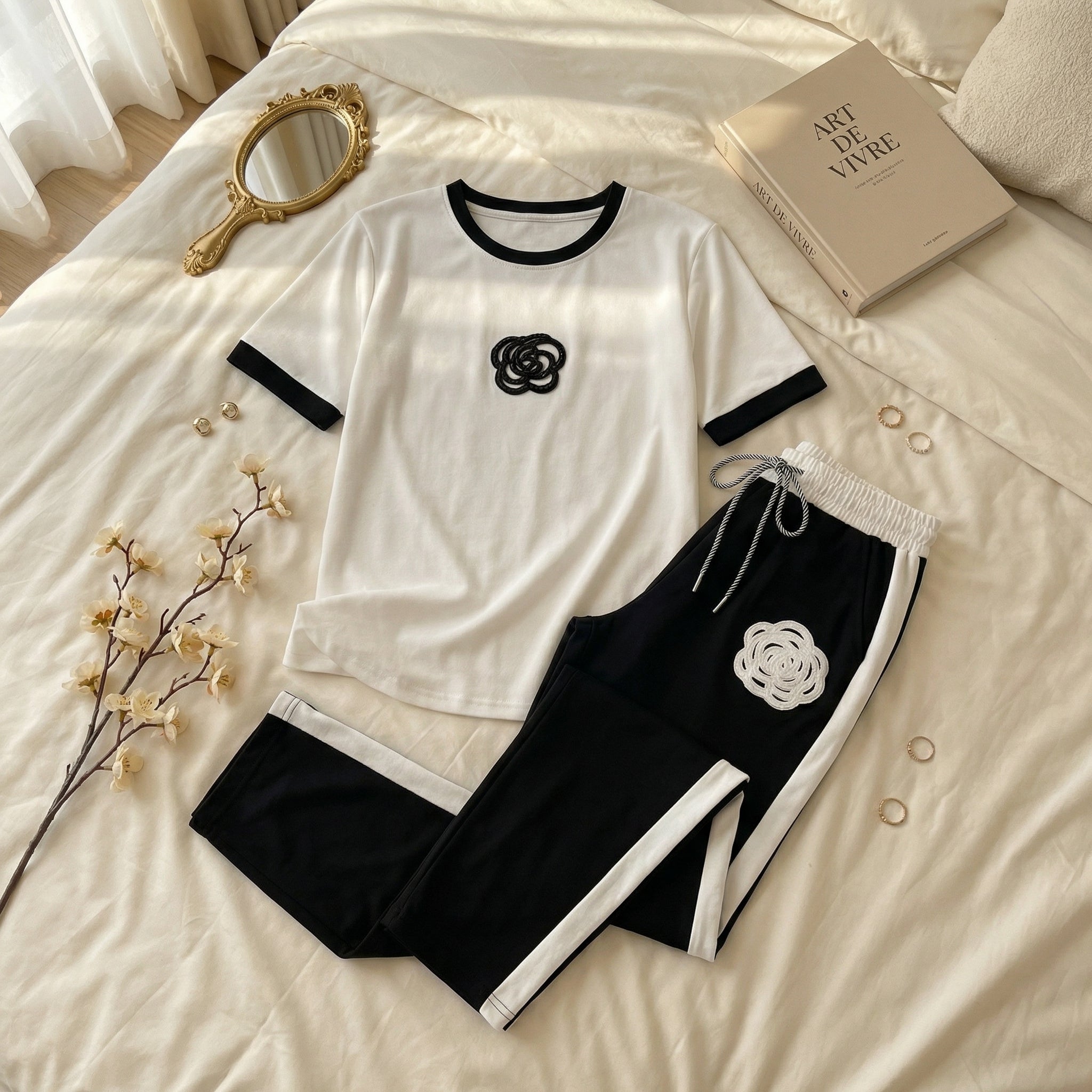 Napster Black & White Women’s Sleepwear Set – Elegant Soft Night Suit with Contrast Pajama Pakistan