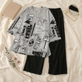 Napster Urban Sketch Print Women’s Sleepwear Set – Grey & Black Night Suit Pajama Set Pakistan