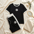 Napster Elegant Rose Contrast Women’s Sleepwear Set – Black & White Night Suit Pajama Set Pakistan