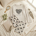 Napster Checkered Heart Women’s Sleepwear Set – Cream White Night Suit Pajama Set Pakistan