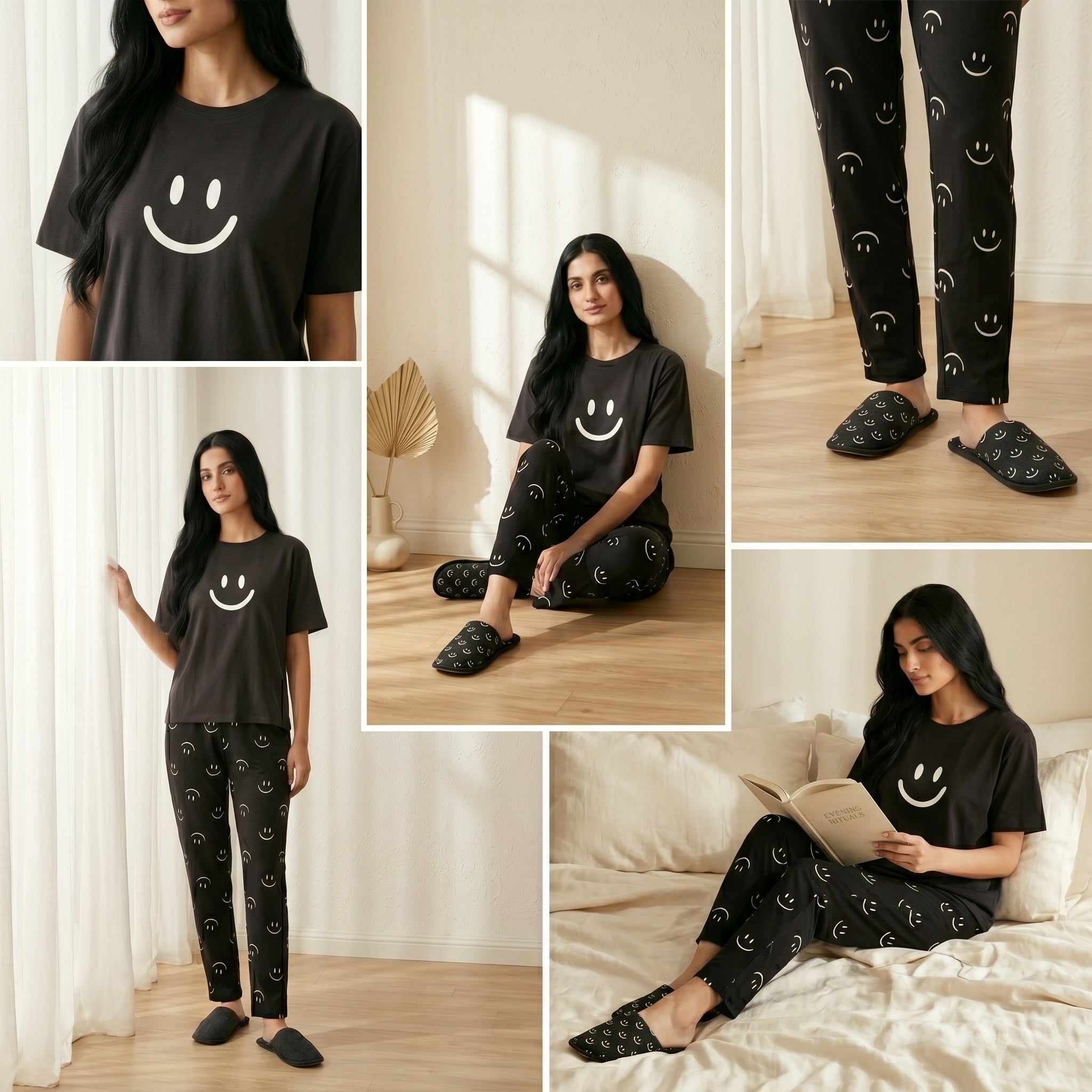 Napster Smiley Print Women’s Sleepwear Set – Black Night Suit Pajama Set Pakistan