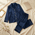 Napster Classic Navy Satin Women’s Sleepwear Set – Luxury Button-Down Night Suit Pajama Set Pakistan